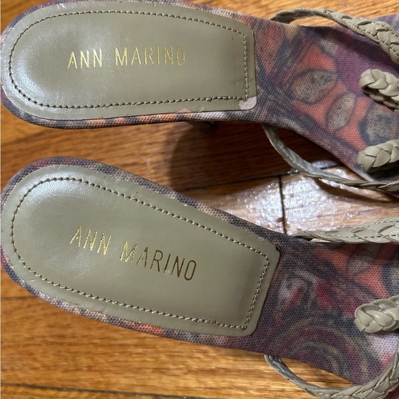 ANN MARINO SANDALS HEEL SHOES WITH SEA SHELLS  Green Leather With Print Art Sole - Picture 3 of 12